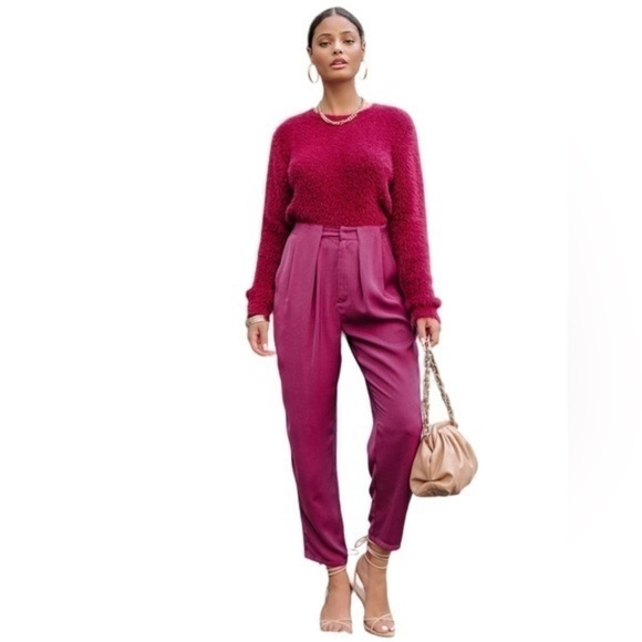 VICI LACEY POCKETED HIGH RISE TROUSERS - PLUM - Picture 2 of 11